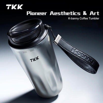 16oz Travel Coffee Mug, Ceramic Coated Interior, 316 Stainless Steel Liner, Leakproof Flip Lid, Vacuum Insulated Tumbler with Carry Strap, Reusable Cup for Hot & Cold Drinks