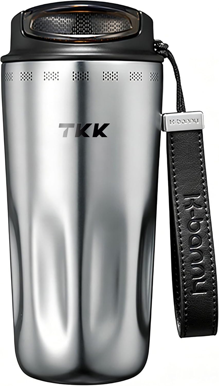 16oz Travel Coffee Mug, Ceramic Coated Interior, 316 Stainless Steel Liner, Leakproof Flip Lid, Vacuum Insulated Tumbler with Carry Strap, Reusable Cup for Hot & Cold Drinks