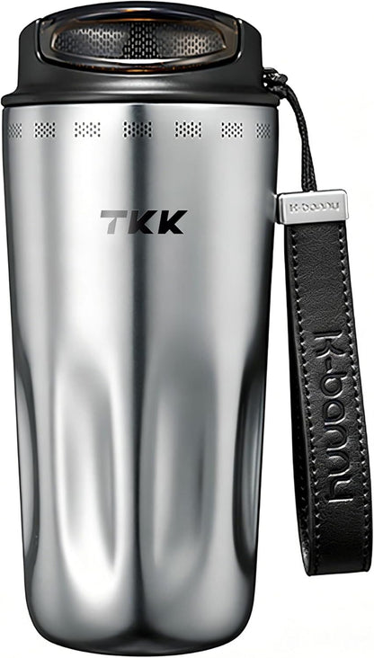16oz Travel Coffee Mug, Ceramic Coated Interior, 316 Stainless Steel Liner, Leakproof Flip Lid, Vacuum Insulated Tumbler with Carry Strap, Reusable Cup for Hot & Cold Drinks