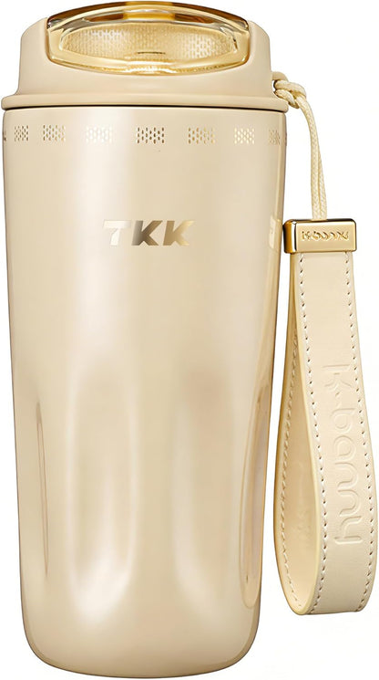 16oz Travel Coffee Mug, Ceramic Coated Interior, 316 Stainless Steel Liner, Leakproof Flip Lid, Vacuum Insulated Tumbler with Carry Strap, Reusable Cup for Hot & Cold Drinks