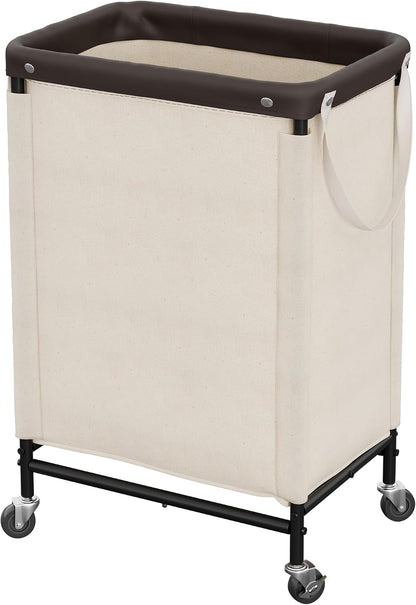 Laundry Hamper with Wheels and Removable Liner Bag, Beige, 90L