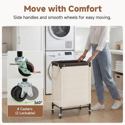Laundry Hamper with Wheels and Removable Liner Bag, Beige, 90L