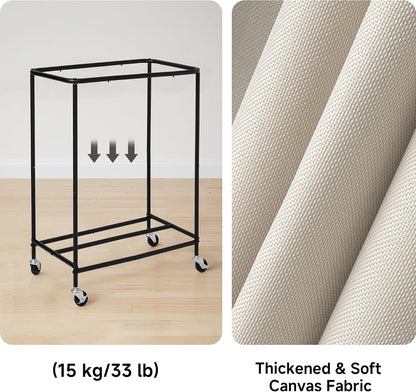 Laundry Hamper with Wheels and Removable Liner Bag, Beige, 90L