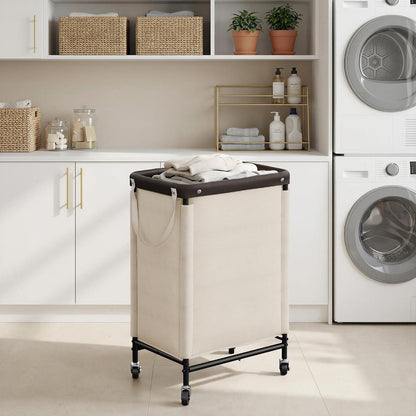 Laundry Hamper with Wheels and Removable Liner Bag, Beige, 90L