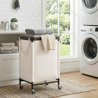 Laundry Hamper with Wheels and Removable Liner Bag, Beige, 90L