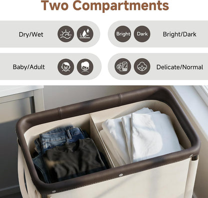 Laundry Hamper with Wheels and Removable Liner Bag, Beige, 90L