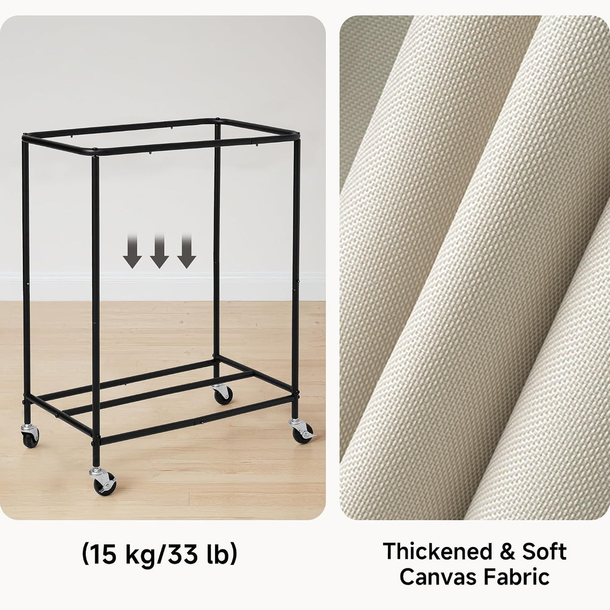 Laundry Hamper with Wheels and Removable Liner Bag, Beige, 90L