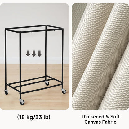 Laundry Hamper with Wheels and Removable Liner Bag, Beige, 90L