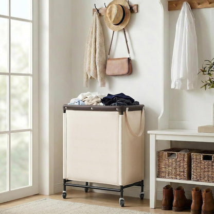Laundry Hamper with Wheels and Removable Liner Bag, Beige, 90L