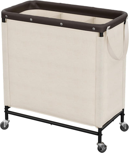 Laundry Hamper with Wheels and Removable Liner Bag, Beige, 90L