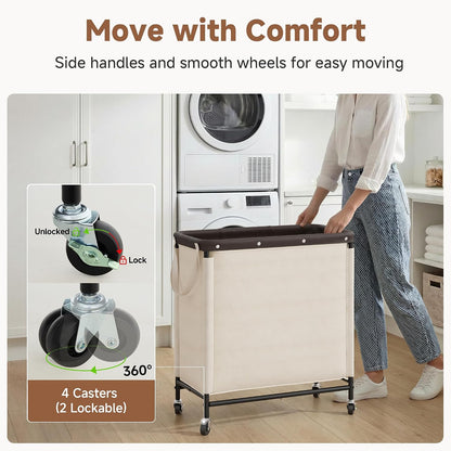 Laundry Hamper with Wheels and Removable Liner Bag, Beige, 90L