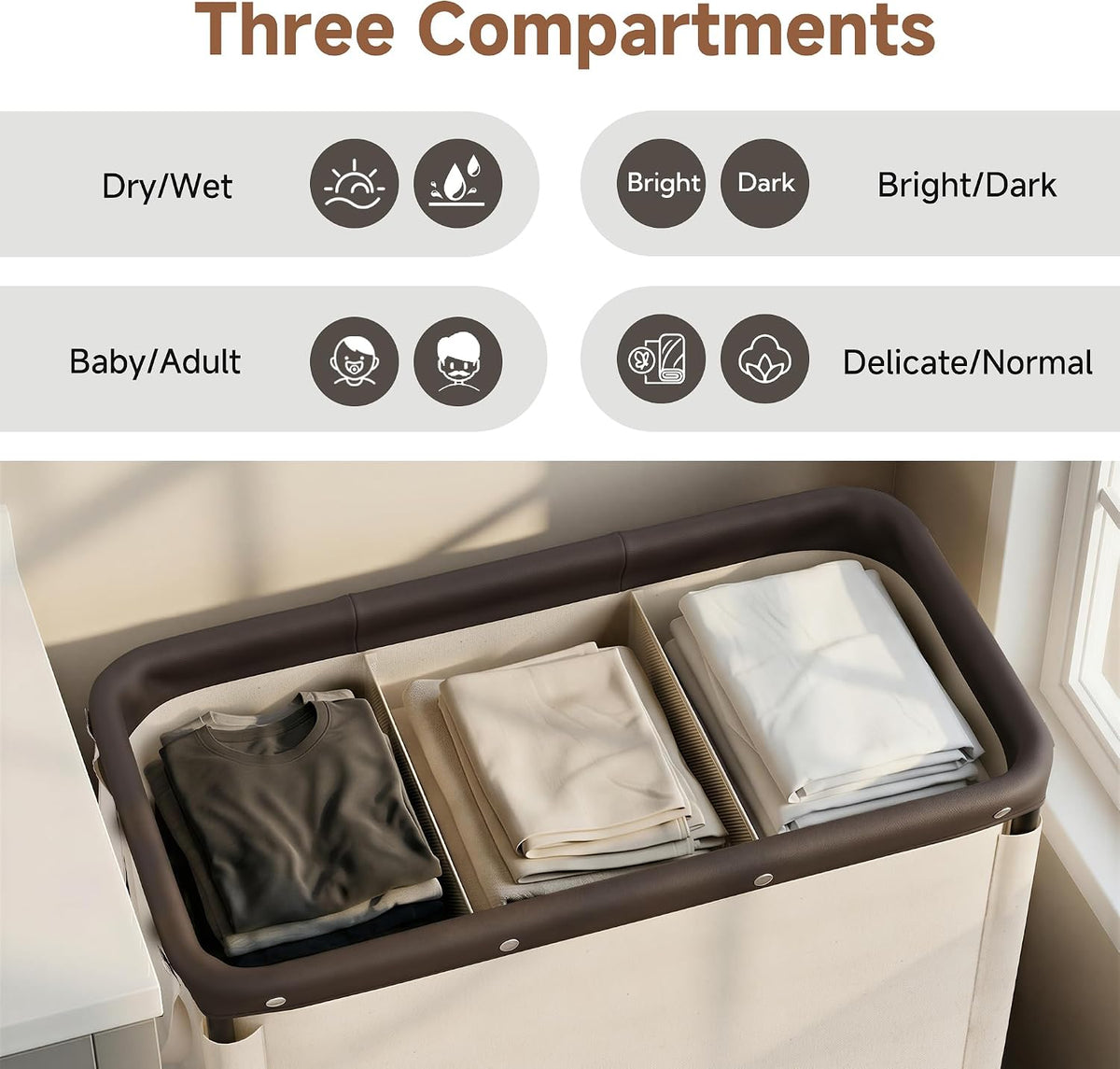 Laundry Hamper with Wheels and Removable Liner Bag, Beige, 90L
