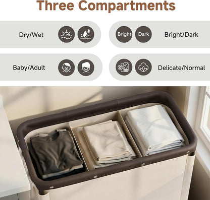 Laundry Hamper with Wheels and Removable Liner Bag, Beige, 90L