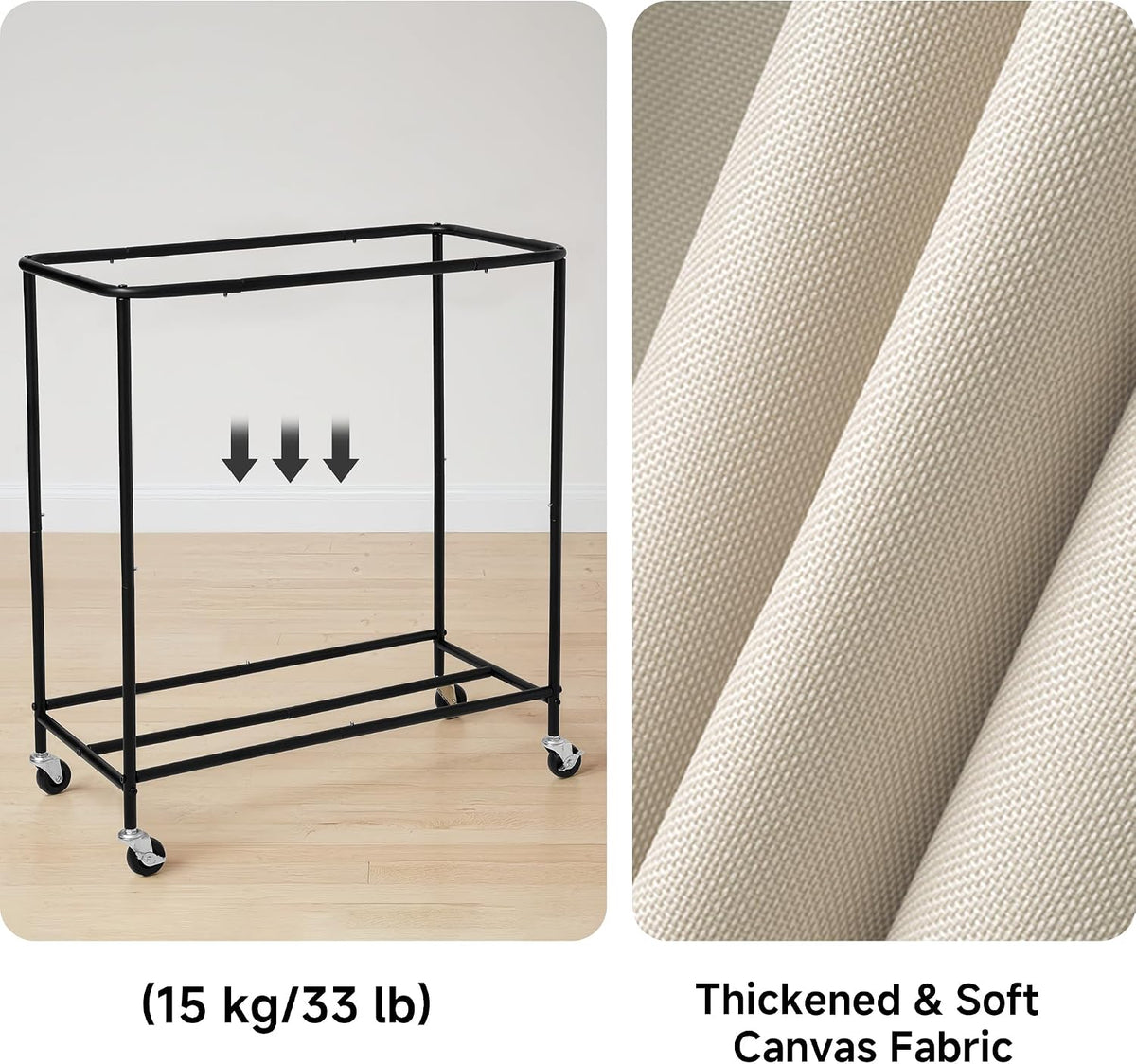 Laundry Hamper with Wheels and Removable Liner Bag, Beige, 90L