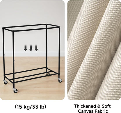 Laundry Hamper with Wheels and Removable Liner Bag, Beige, 90L