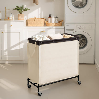 Laundry Hamper with Wheels and Removable Liner Bag, Beige, 90L