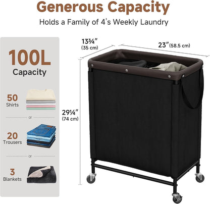 Laundry Hamper with Wheels and Removable Liner Bag, Beige, 90L