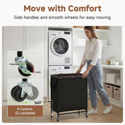 Laundry Hamper with Wheels and Removable Liner Bag, Beige, 90L
