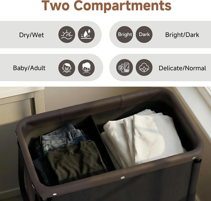 Laundry Hamper with Wheels and Removable Liner Bag, Beige, 90L