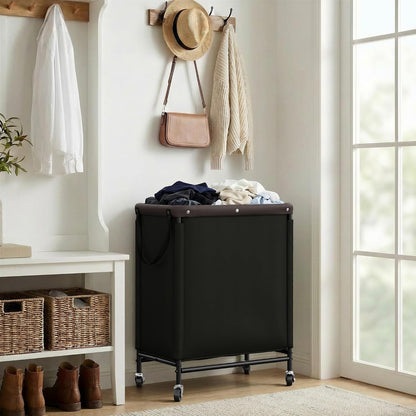 Laundry Hamper with Wheels and Removable Liner Bag, Beige, 90L