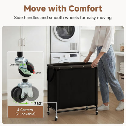Laundry Hamper with Wheels and Removable Liner Bag, Beige, 90L