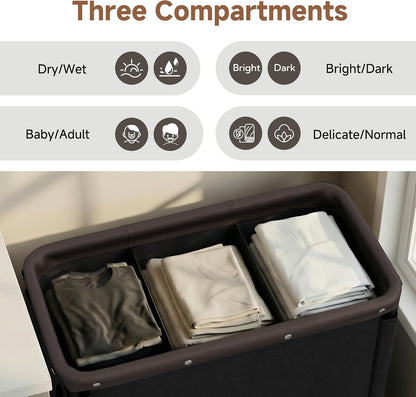 Laundry Hamper with Wheels and Removable Liner Bag, Beige, 90L