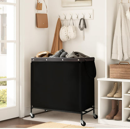 Laundry Hamper with Wheels and Removable Liner Bag, Beige, 90L
