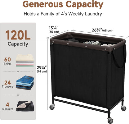 Laundry Hamper with Wheels and Removable Liner Bag, Beige, 90L