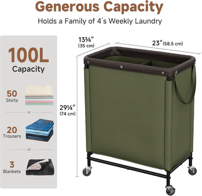 Laundry Hamper with Wheels and Removable Liner Bag, Beige, 90L