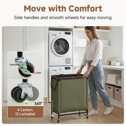 Laundry Hamper with Wheels and Removable Liner Bag, Beige, 90L