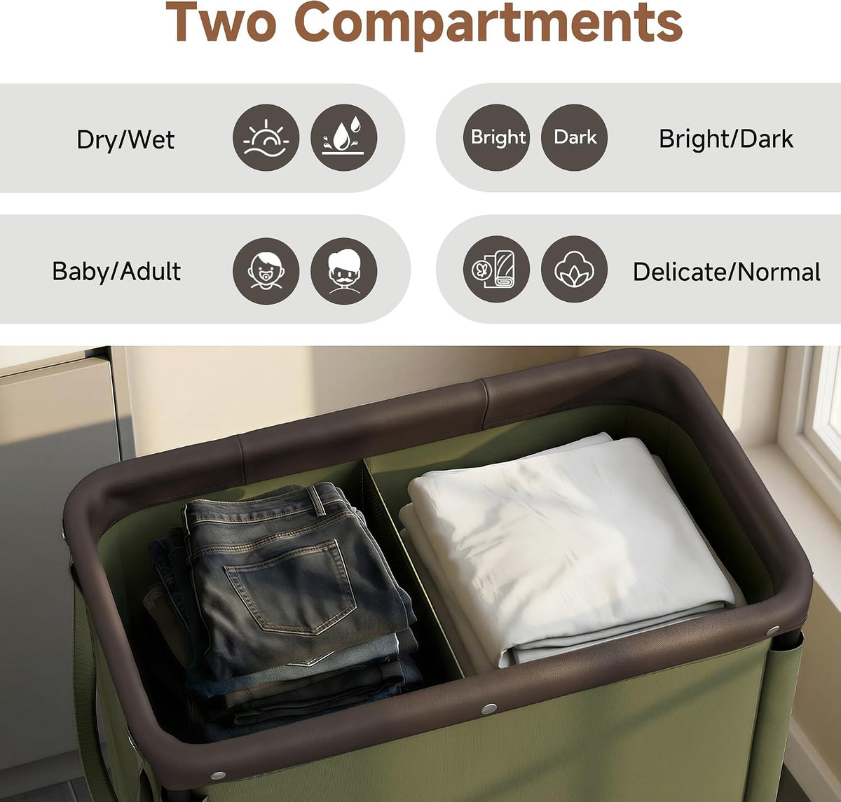 Laundry Hamper with Wheels and Removable Liner Bag, Beige, 90L