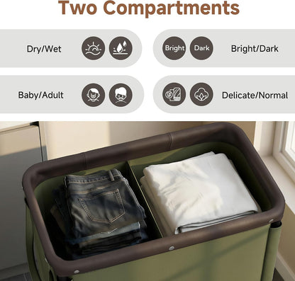 Laundry Hamper with Wheels and Removable Liner Bag, Beige, 90L