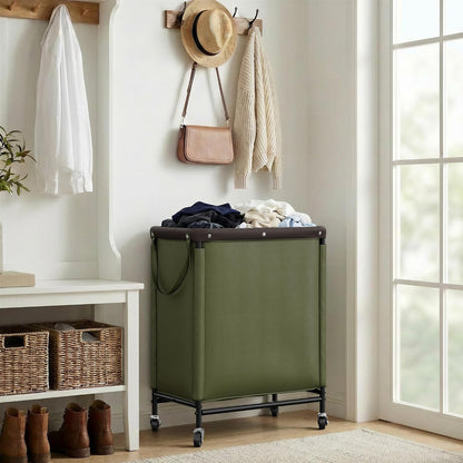 Laundry Hamper with Wheels and Removable Liner Bag, Beige, 90L