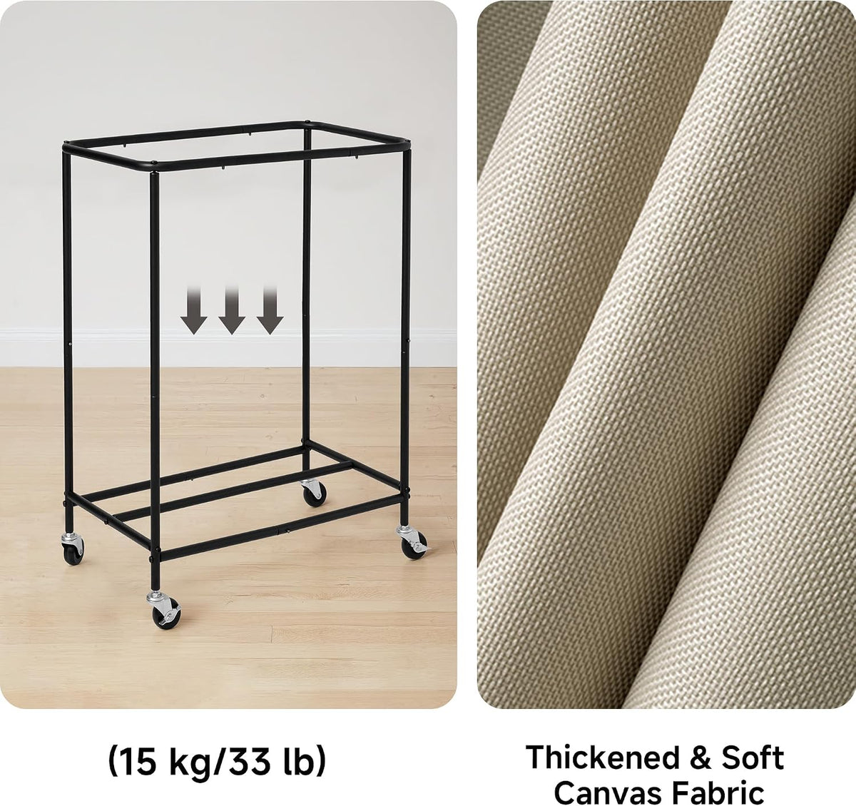 Laundry Hamper with Wheels and Removable Liner Bag, Beige, 90L