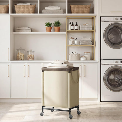 Laundry Hamper with Wheels and Removable Liner Bag, Beige, 90L