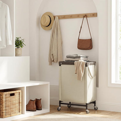 Laundry Hamper with Wheels and Removable Liner Bag, Beige, 90L