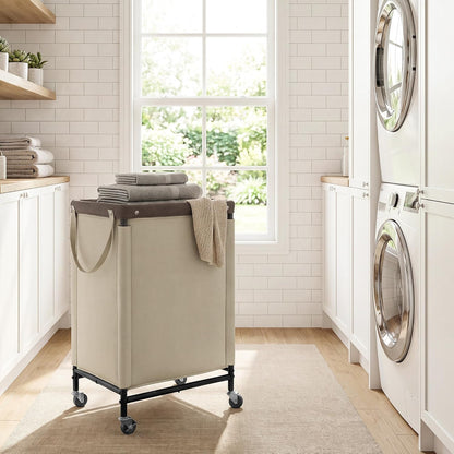 Laundry Hamper with Wheels and Removable Liner Bag, Beige, 90L