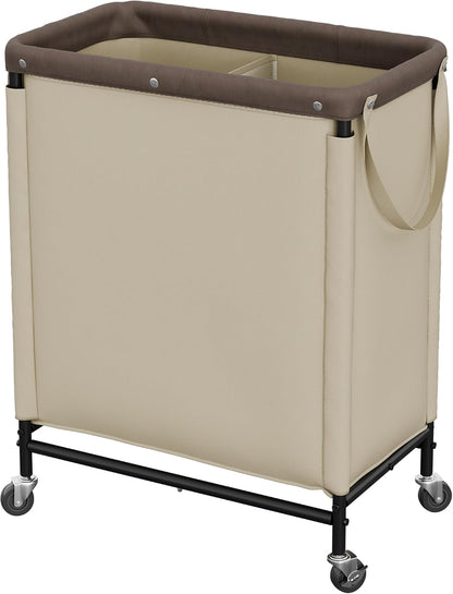 Laundry Hamper with Wheels and Removable Liner Bag, Beige, 90L