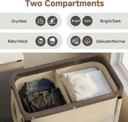 Laundry Hamper with Wheels and Removable Liner Bag, Beige, 90L
