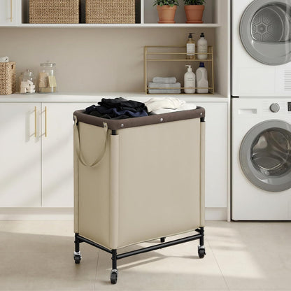 Laundry Hamper with Wheels and Removable Liner Bag, Beige, 90L