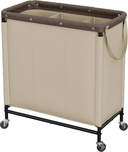Laundry Hamper with Wheels and Removable Liner Bag, Beige, 90L