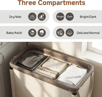 Laundry Hamper with Wheels and Removable Liner Bag, Beige, 90L