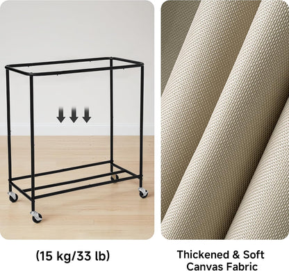 Laundry Hamper with Wheels and Removable Liner Bag, Beige, 90L