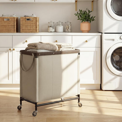 Laundry Hamper with Wheels and Removable Liner Bag, Beige, 90L