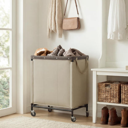 Laundry Hamper with Wheels and Removable Liner Bag, Beige, 90L