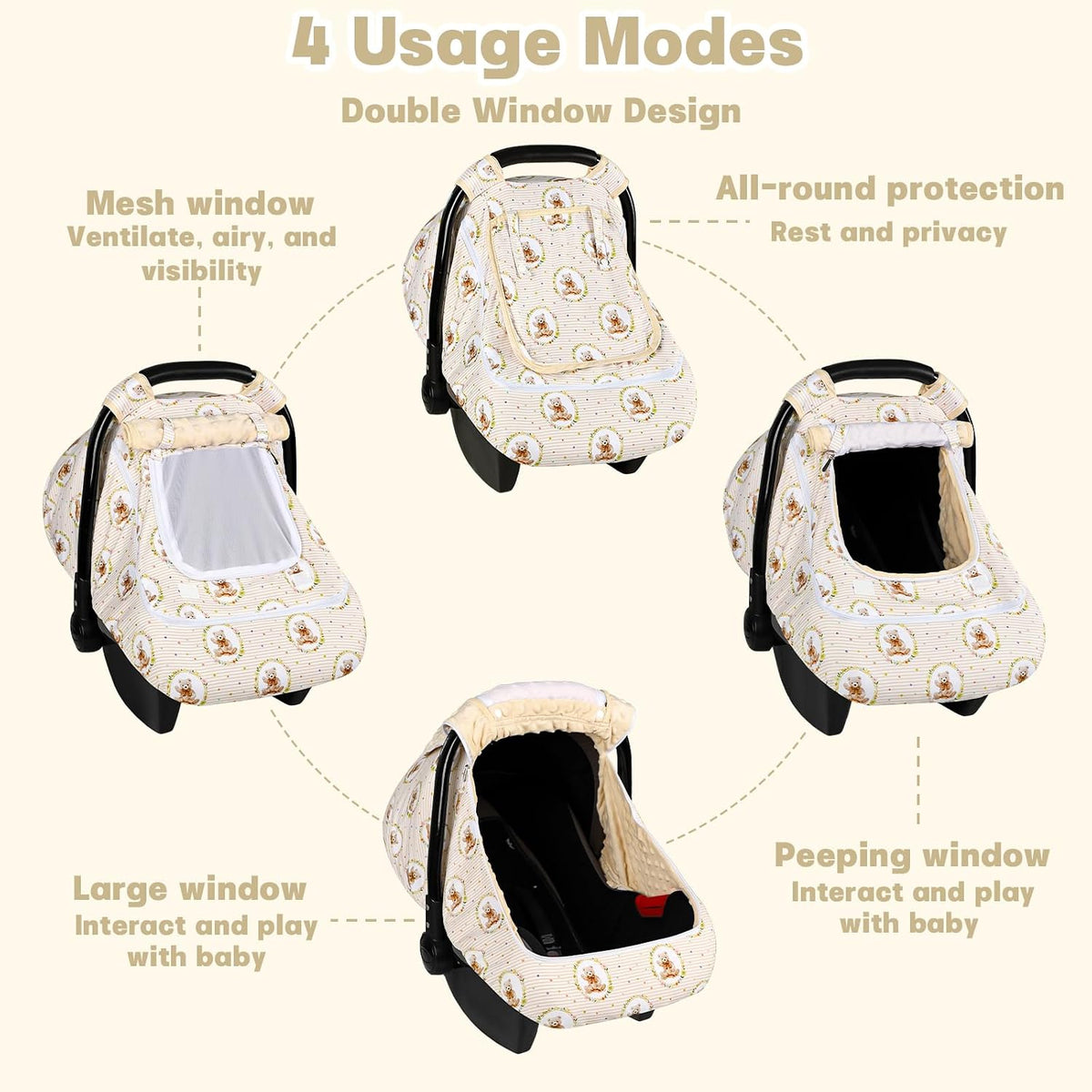 Baby Car Seat Cover with Dual Zipper, Extra Large Mesh Window Carseat Canopy, All-Season Weather Protection for Infant Car Seats & Strollers (Pink Bow)