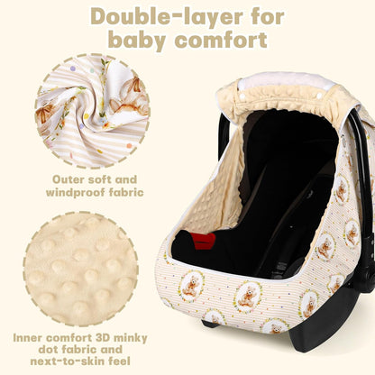 Baby Car Seat Cover with Dual Zipper, Extra Large Mesh Window Carseat Canopy, All-Season Weather Protection for Infant Car Seats & Strollers (Pink Bow)