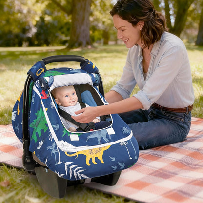 Baby Car Seat Cover with Dual Zipper, Extra Large Mesh Window Carseat Canopy, All-Season Weather Protection for Infant Car Seats & Strollers (Pink Bow)