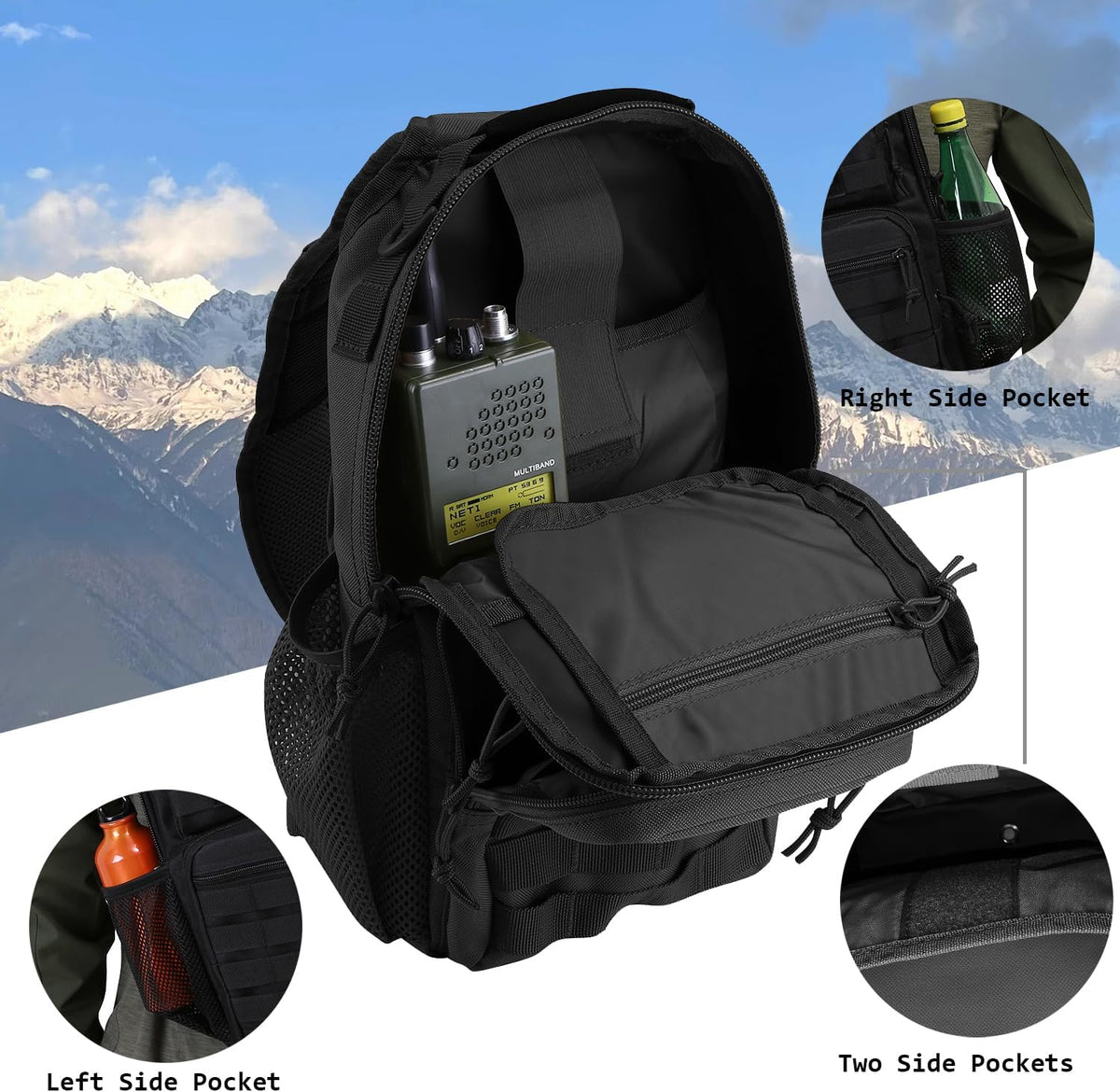 Rover Sling Pack Tactical Shoulder Sling Bag Backpack with Bottle Holder Crossbody Chest Bag, Grey