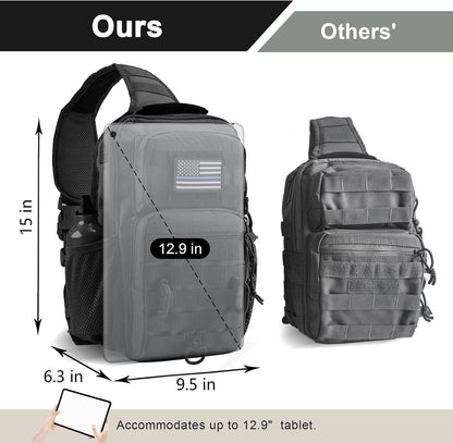 Rover Sling Pack Tactical Shoulder Sling Bag Backpack with Bottle Holder Crossbody Chest Bag, Grey